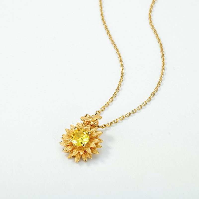 Origsoul sunflower pendant necklace with yellow gem in sterling silver jelwery finish