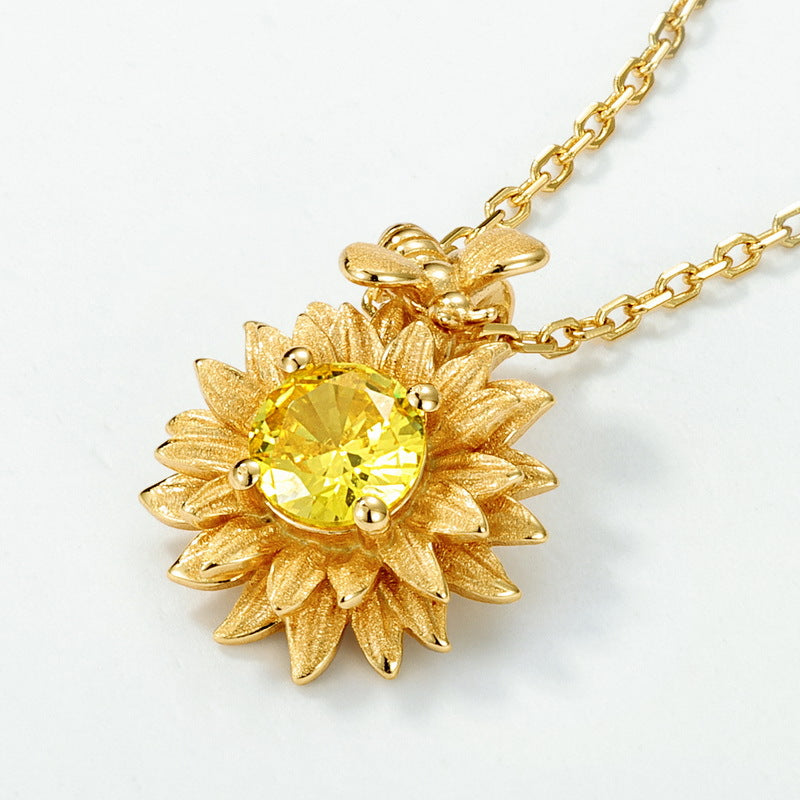 Origsoul sunflower pendant necklace with yellow gemstone in sterling silver jelwery design