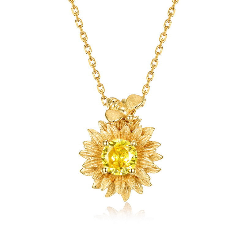 Origsoul gold sunflower pendant necklace with yellow gemstone in sterling silver jelwery