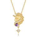 Origsoul gold unicorn pendant necklace with purple gem and clear crystals sterling silver jelwery