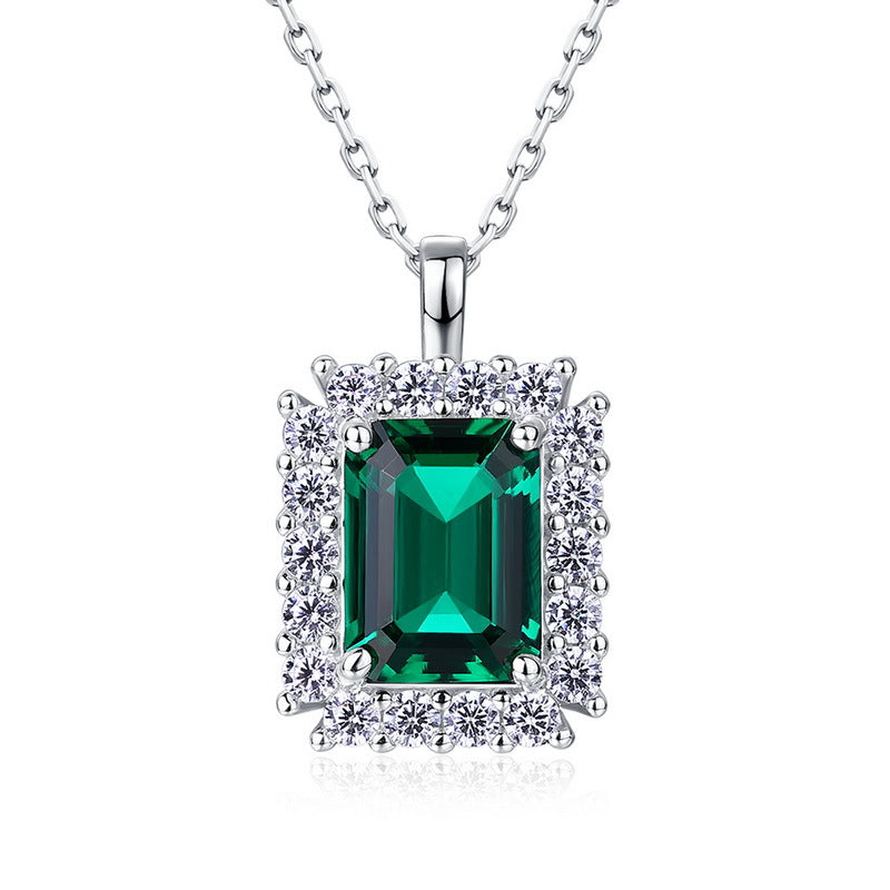 Origsoul sterling silver jelwery emerald green pendant necklace with sparkling clear crystals