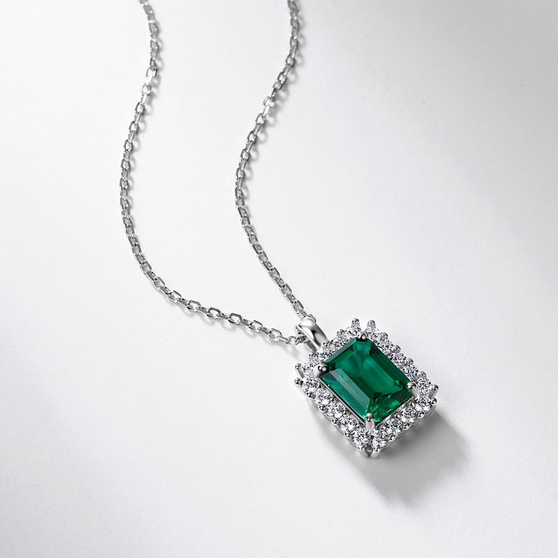 Origsoul sterling silver jelwery necklace with green gemstone pendant surrounded by clear crystals