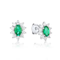 Origsoul sterling silver jelwery green oval gemstone stud earrings with clear crystal accents