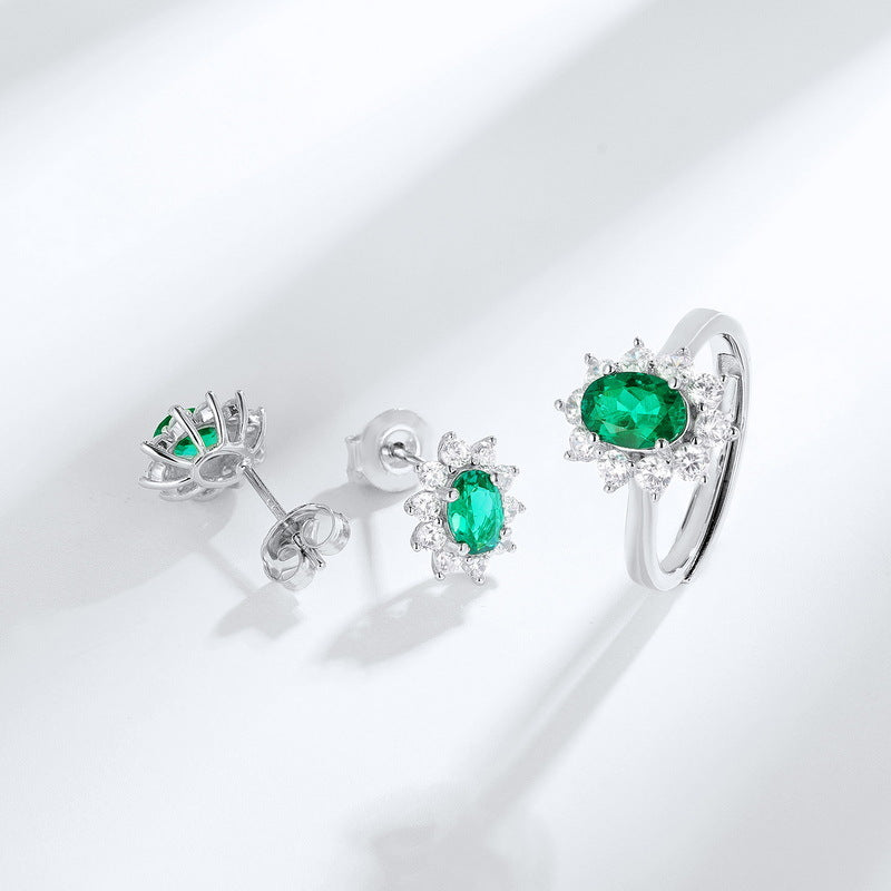 Origsoul sterling silver jelwery set with green oval gemstones and clear crystal accents
