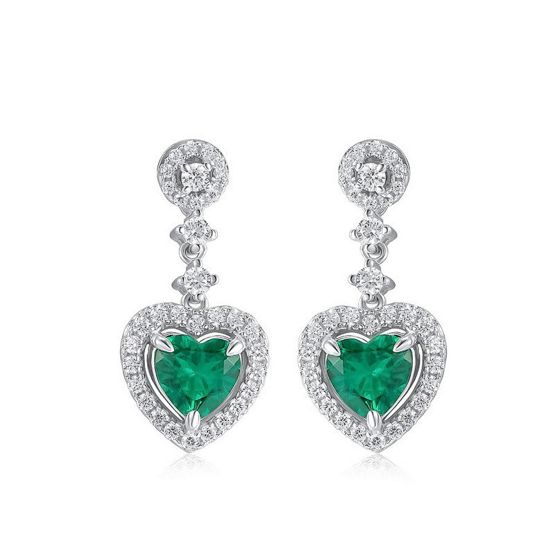 Origsoul sterling silver jelwery heart-shaped emerald drop earrings with crystal accents