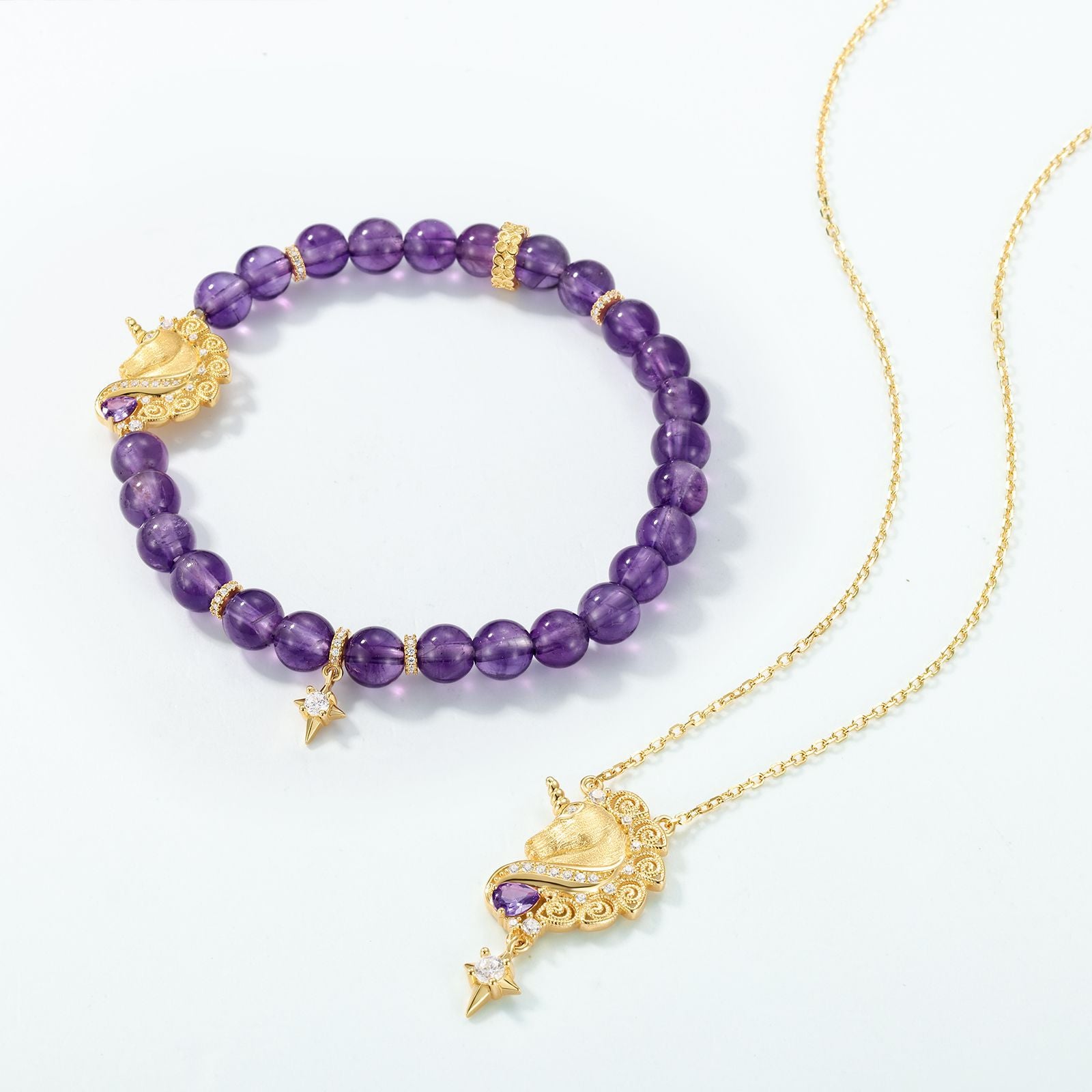 Origsoul purple beaded bracelet and gold pendant necklace sterling silver jelwery set