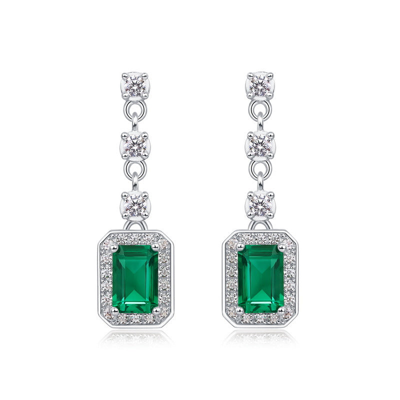 Origsoul sterling silver jelwery emerald green gemstone drop earrings with cubic zirconia accents