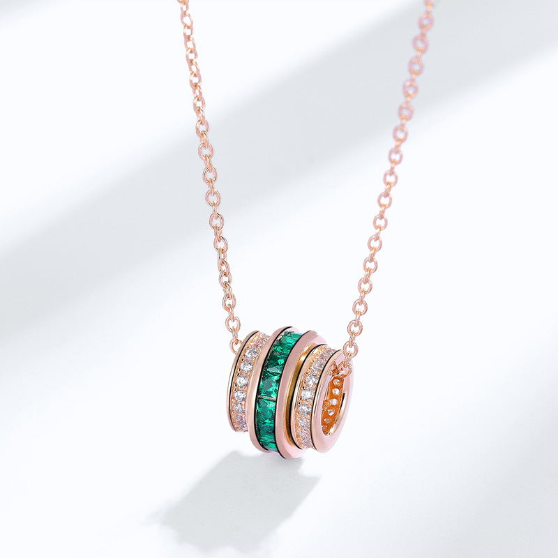 Origsoul sterling silver jelwery rose gold necklace with green and clear stones pendant