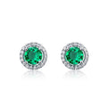 Origsoul sterling silver jelwery emerald green stud earrings with clear crystal halo design