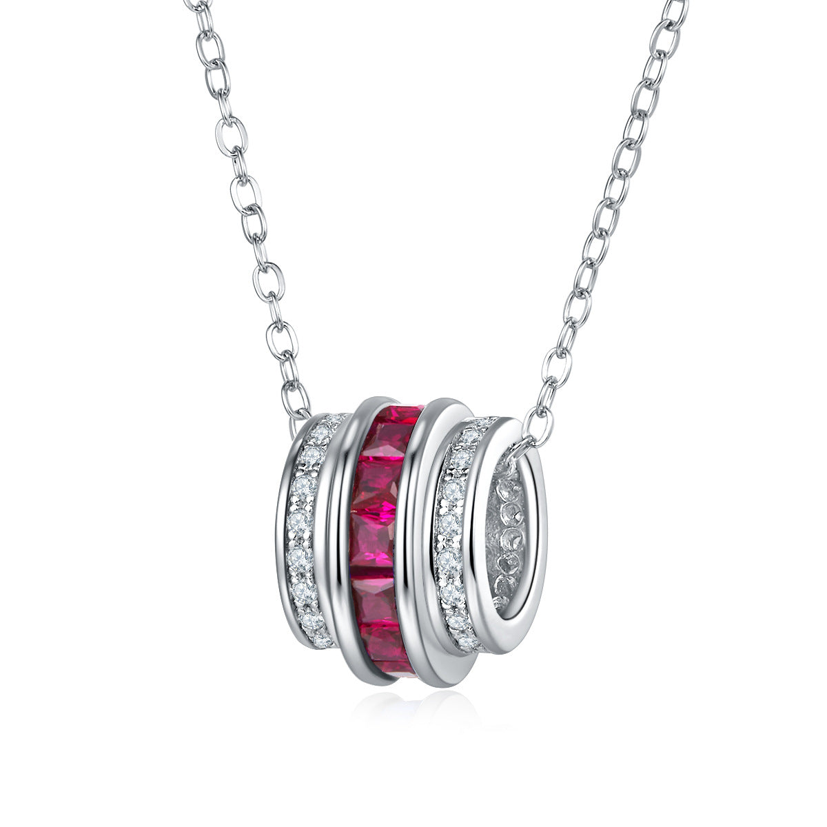 Origsoul sterling silver jelwery necklace pendant with red and white gemstones on chain