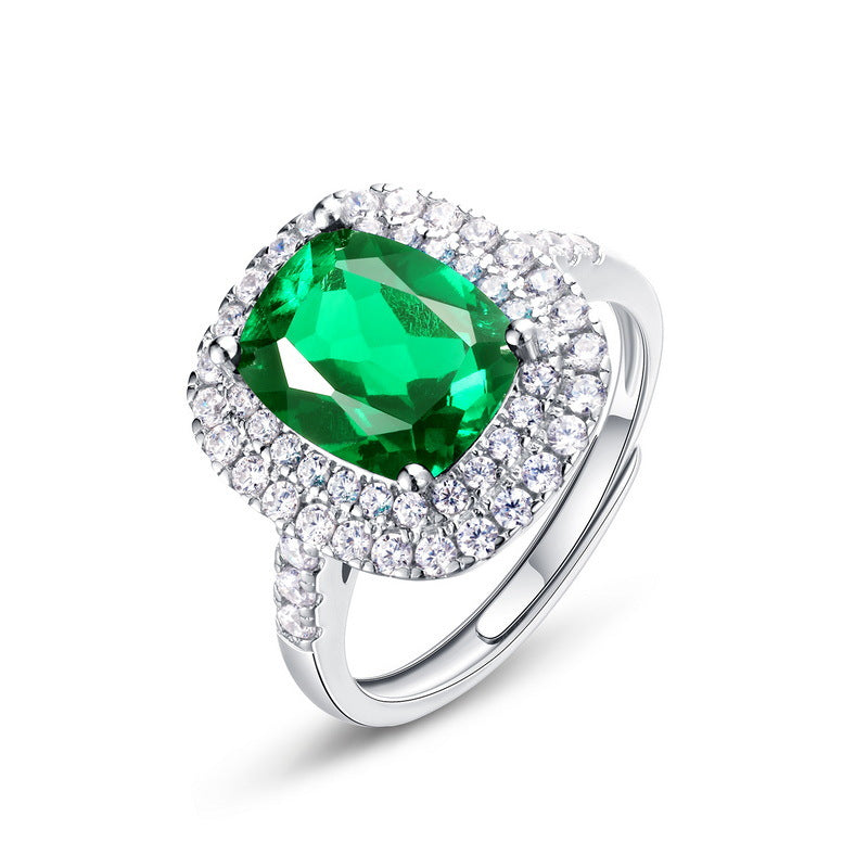Origsoul sterling silver jelwery ring with large green gemstone and surrounding clear crystals