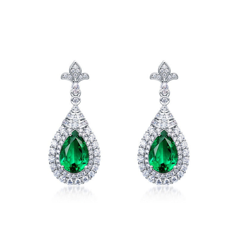 Origsoul sterling silver jelwery teardrop earrings with green gemstone and surrounding clear crystals