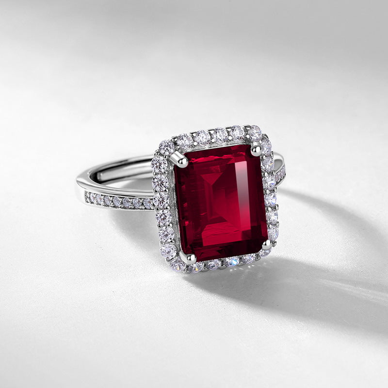 Origsoul sterling silver jewerly ring with large red gemstone and surrounding small diamonds
