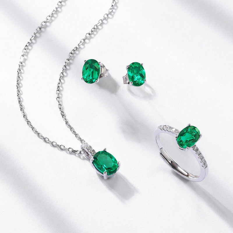 Origsoul sterling silver jewerly set with emerald green gemstones necklace earrings and ring