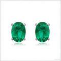 Origsoul sterling silver jewerly green oval gemstone stud earrings with four-prong setting