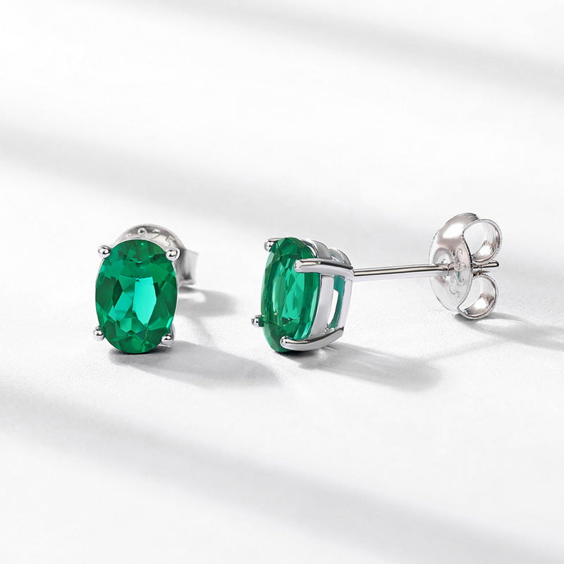 Origsoul sterling silver jewerly emerald green oval stud earrings with secure backing