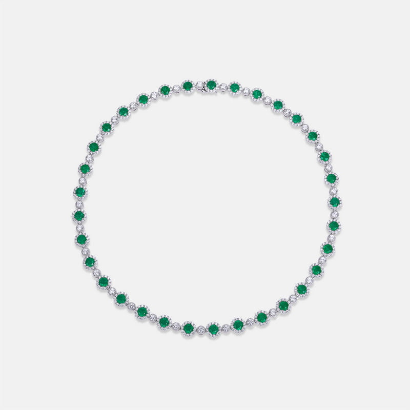 Origsoul sterling silver jewerly necklace with round green gemstones and intricate detailing
