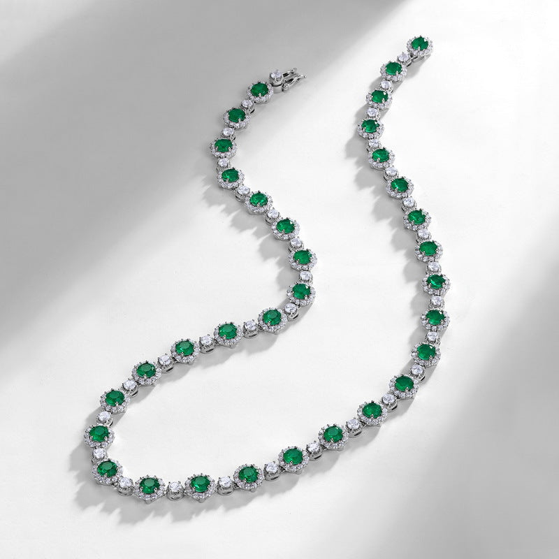 Origsoul sterling silver jewerly necklace with green gemstones and clear accents