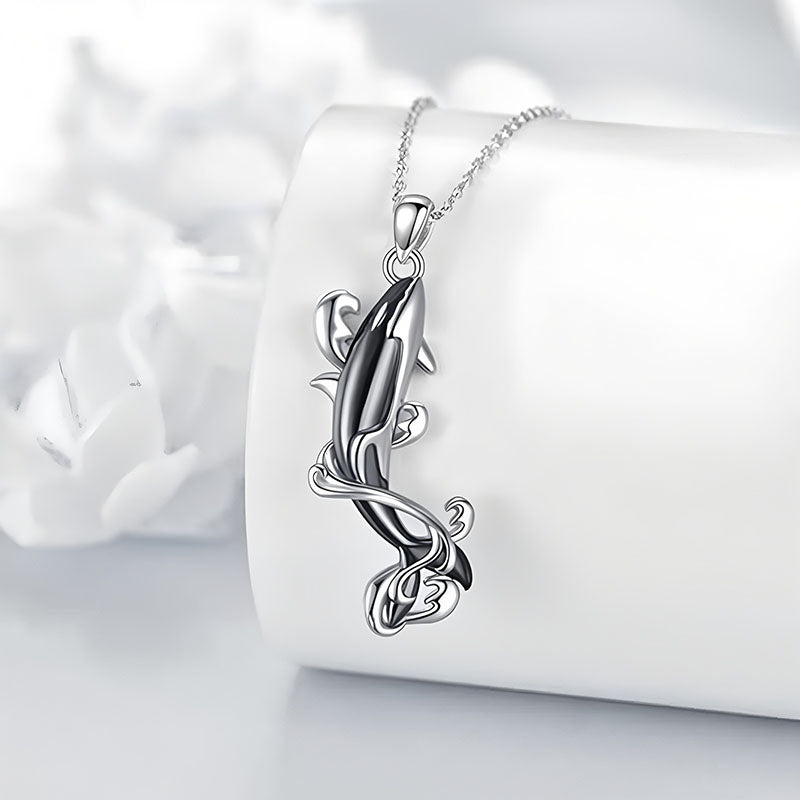 Origsoul sterling silver killer whale necklace featuring a sleek design and delicate details