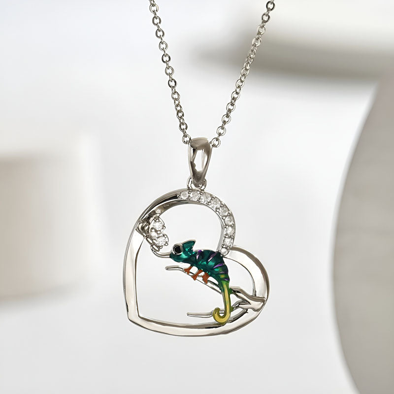 Origsoul sterling silver lizard heart necklace with colorful lizard design and sparkling accents