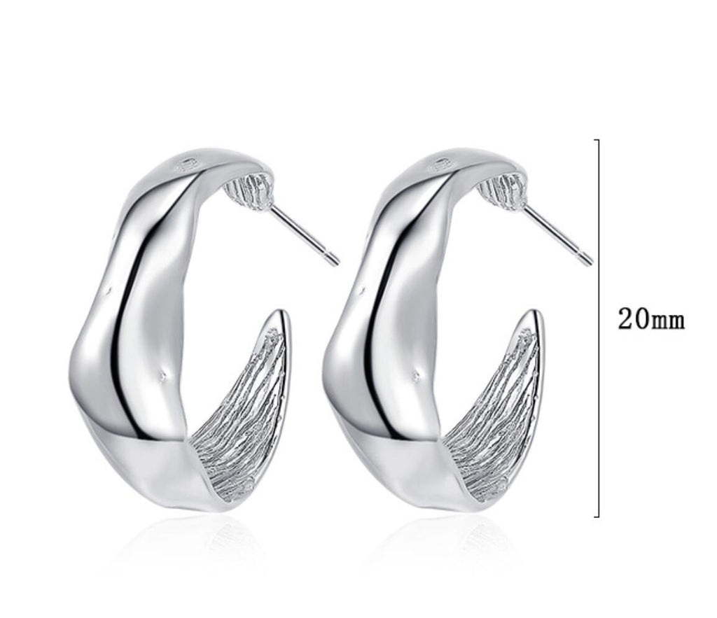 Origsoul silver modern bumpy hoop earrings with textured inner surface and 20mm size