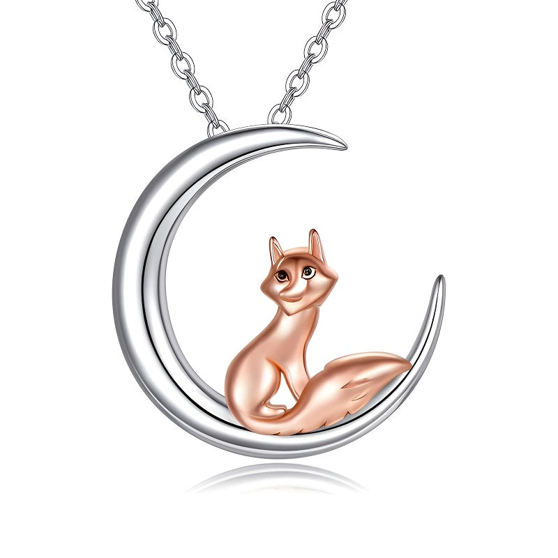 Origsoul sterling silver moon fox necklace featuring a charming fox sitting on a crescent moon