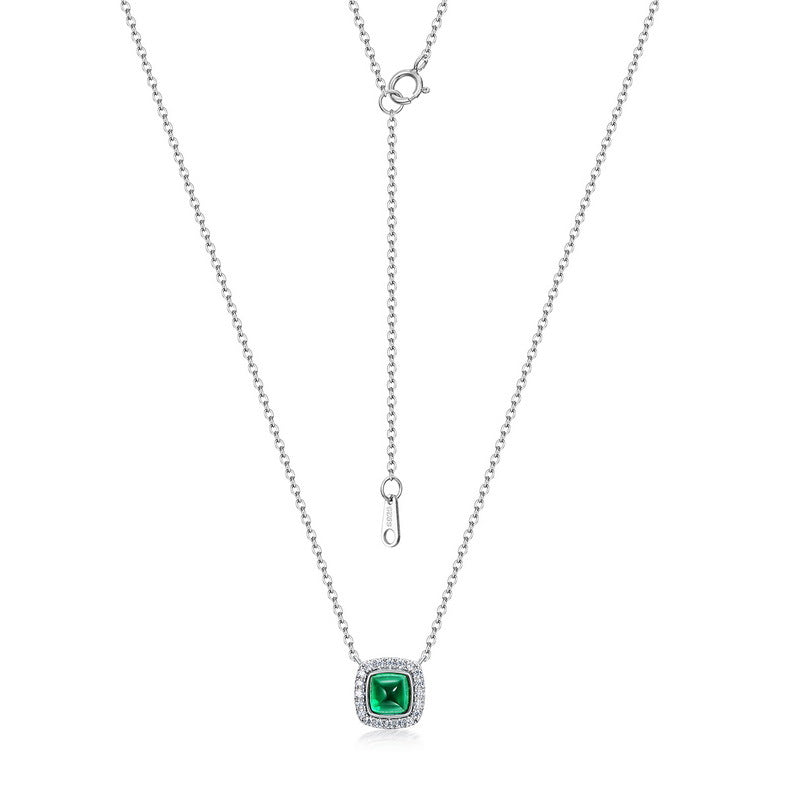 Origsoul sterling silver necklace with square green gemstone pendant and delicate chain