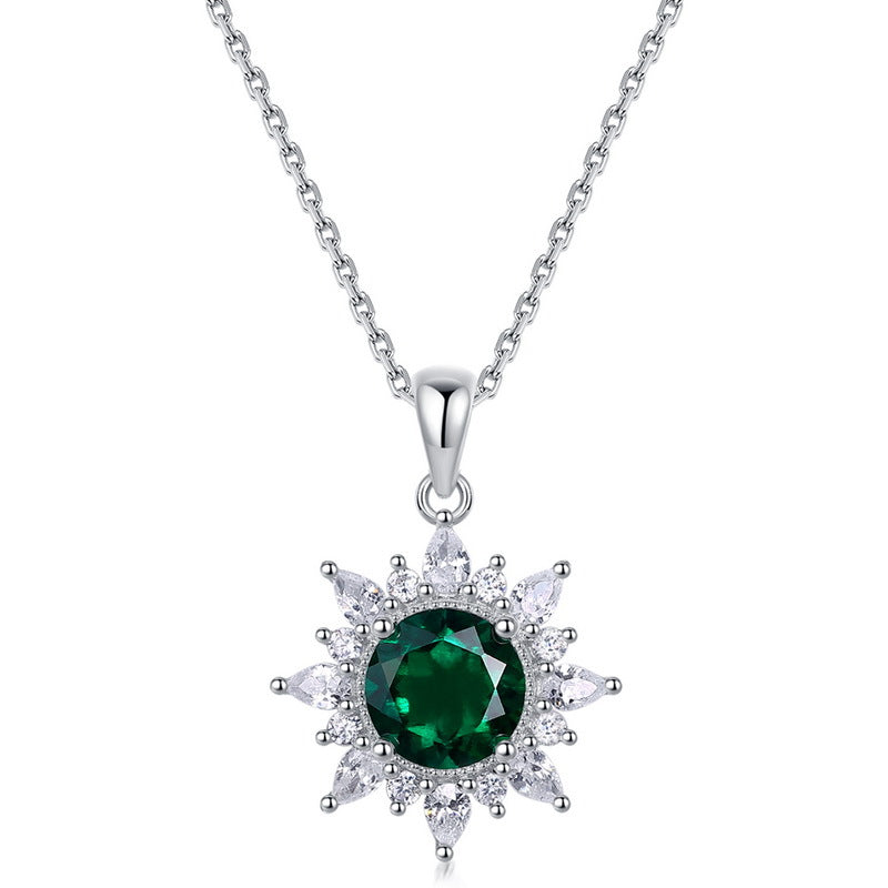 Origsoul sterling silver necklace with green gemstone surrounded by clear crystals pendant