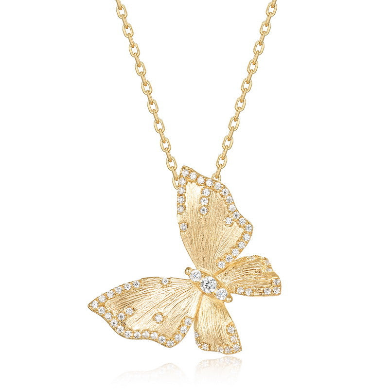 Origsoul gold butterfly pendant sterling silver necklace with detailed wing design and crystal accents