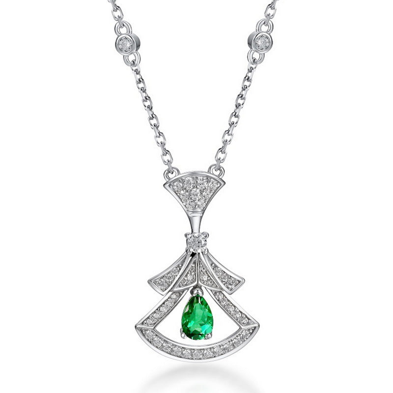 Origsoul sterling silver necklace with geometric pendant and green teardrop gemstone accents