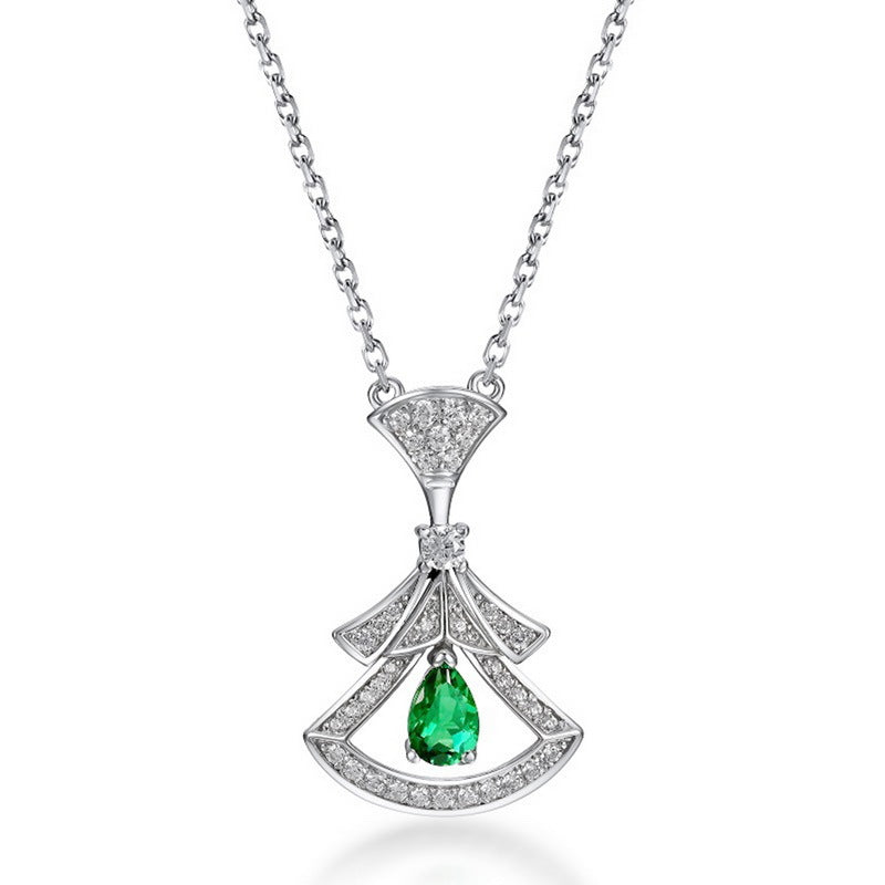 Origsoul sterling silver necklace with green teardrop gem and intricate crystal design pendant