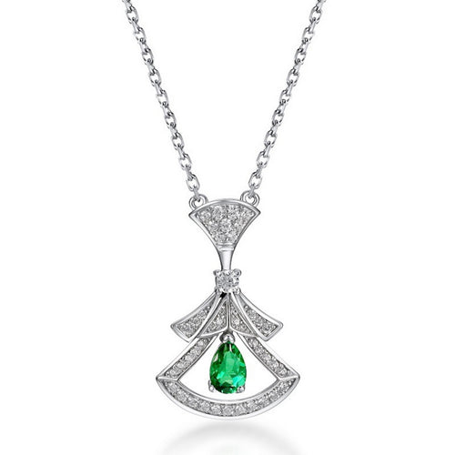 Origsoul sterling silver necklace with green teardrop gem and intricate crystal design pendant