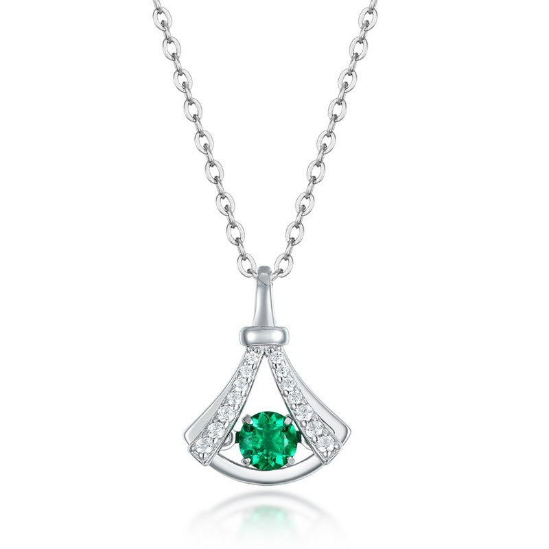 Origsoul sterling silver necklace with green gemstone pendant and embedded clear crystals