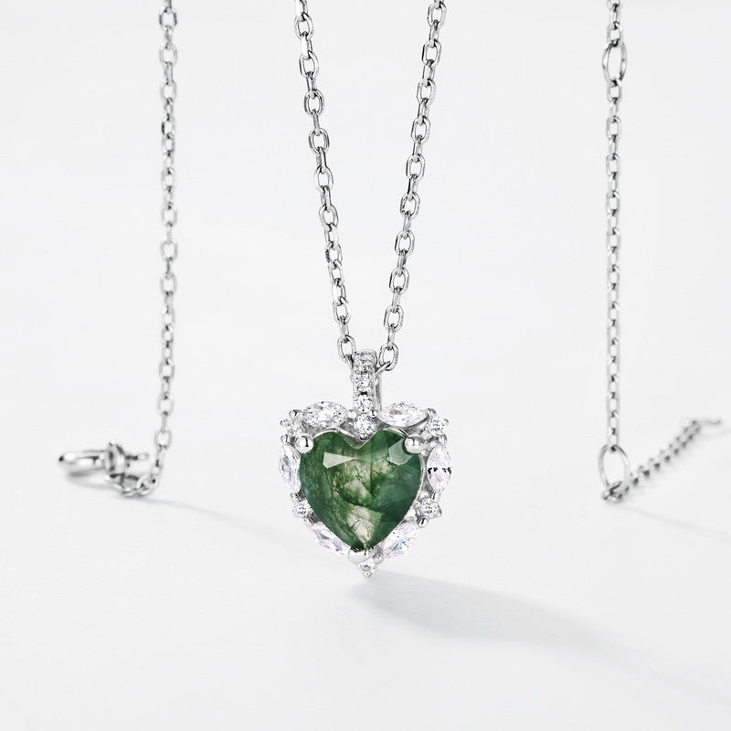 Origsoul sterling silver necklace with heart-shaped green gemstone and delicate chain