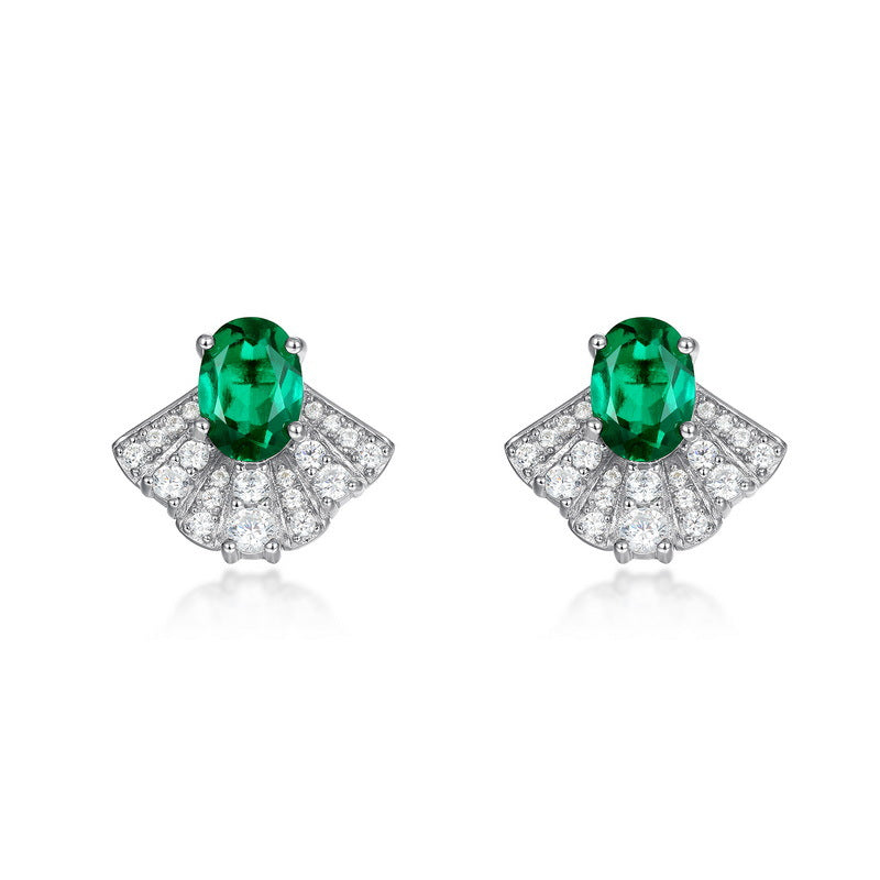Origsoul sterling silver necklace earrings featuring green oval gemstones with clear crystal accents