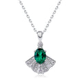 Origsoul sterling silver necklace with green oval gemstone and fan-shaped cubic zirconia accents