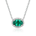 Origsoul sterling silver necklace with oval green gemstone and surrounding clear crystals