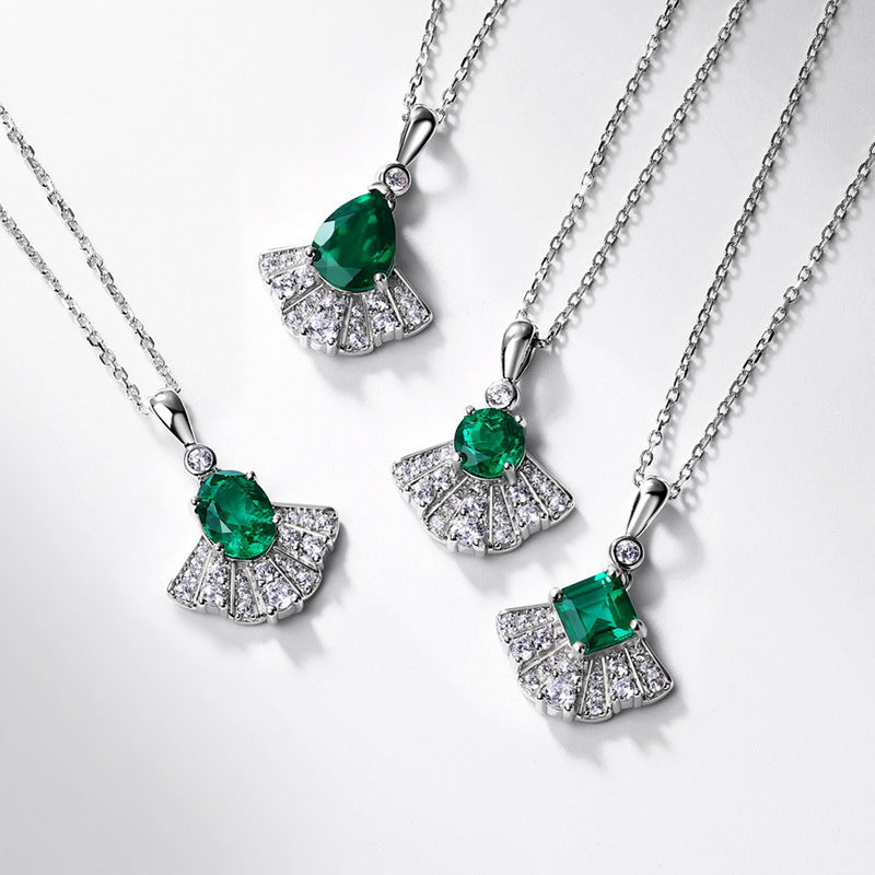 Origsoul sterling silver necklace with green gemstone pendants and decorative clear crystals