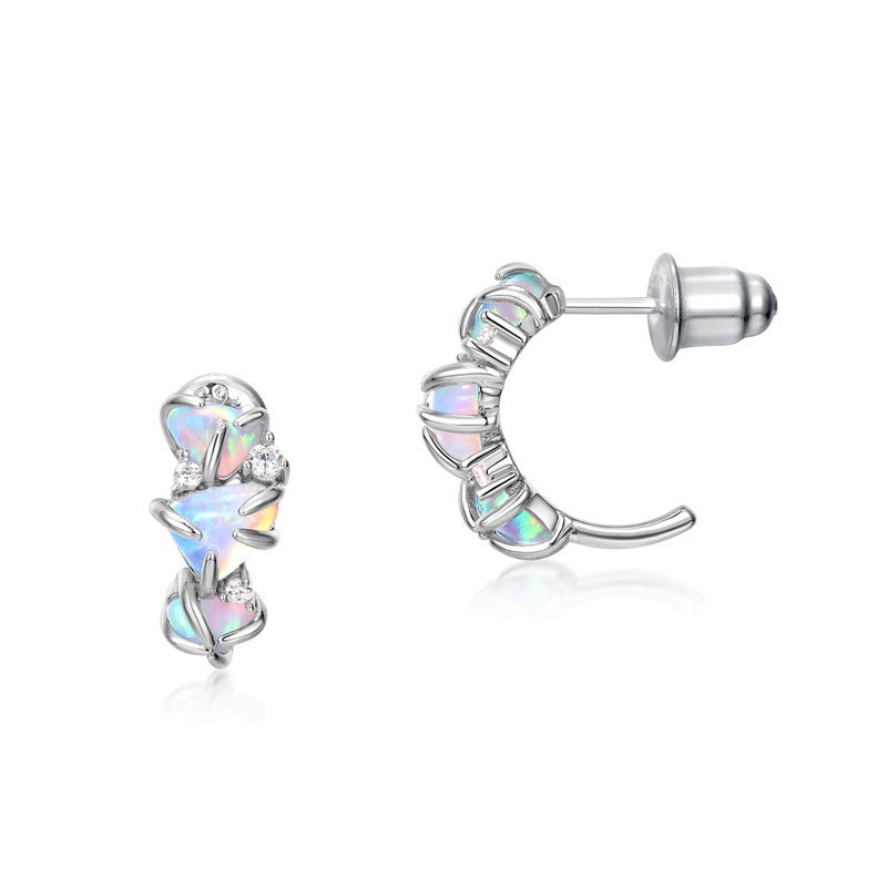 Origsoul sterling silver necklace with iridescent opal stones and unique curved design