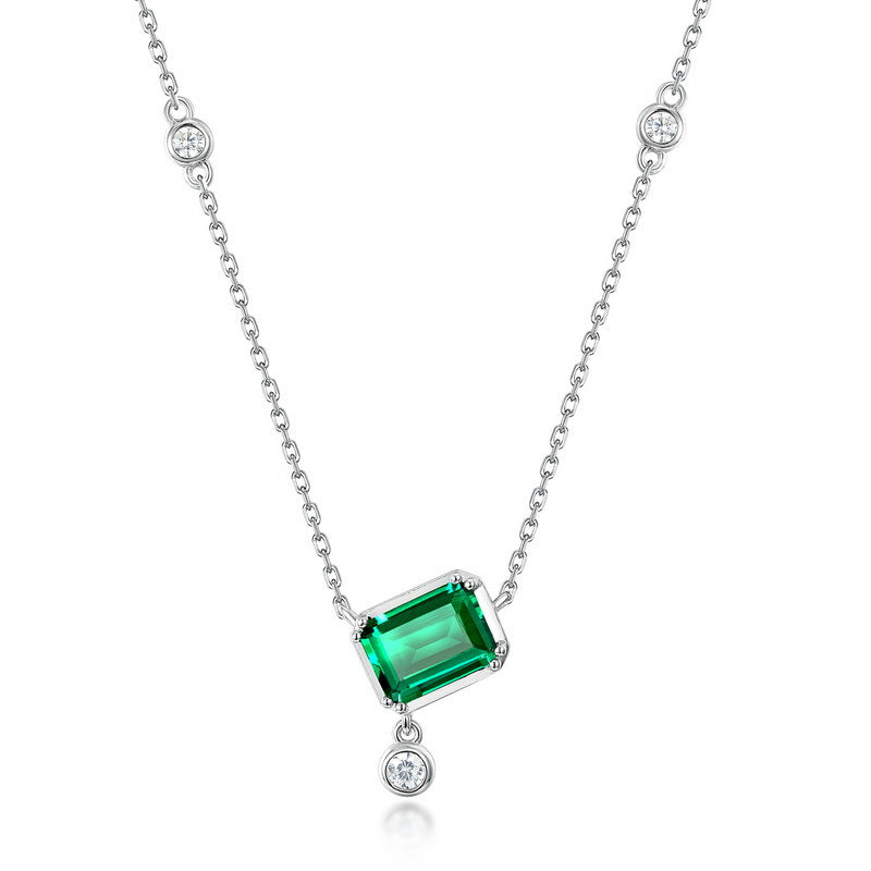 Origsoul sterling silver necklace with emerald green gemstone and clear crystals on chain