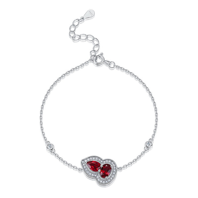 Origsoul sterling silver necklace bracelet with red gemstone heart pendant and crystal accents