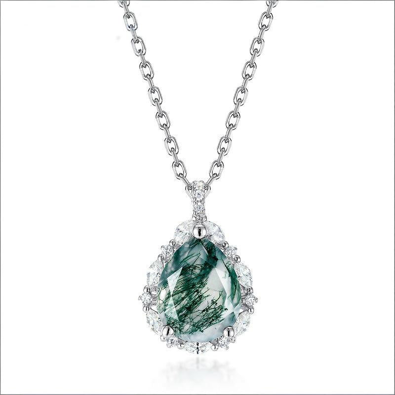 Origsoul sterling silver necklace with teardrop green gemstone surrounded by clear crystals