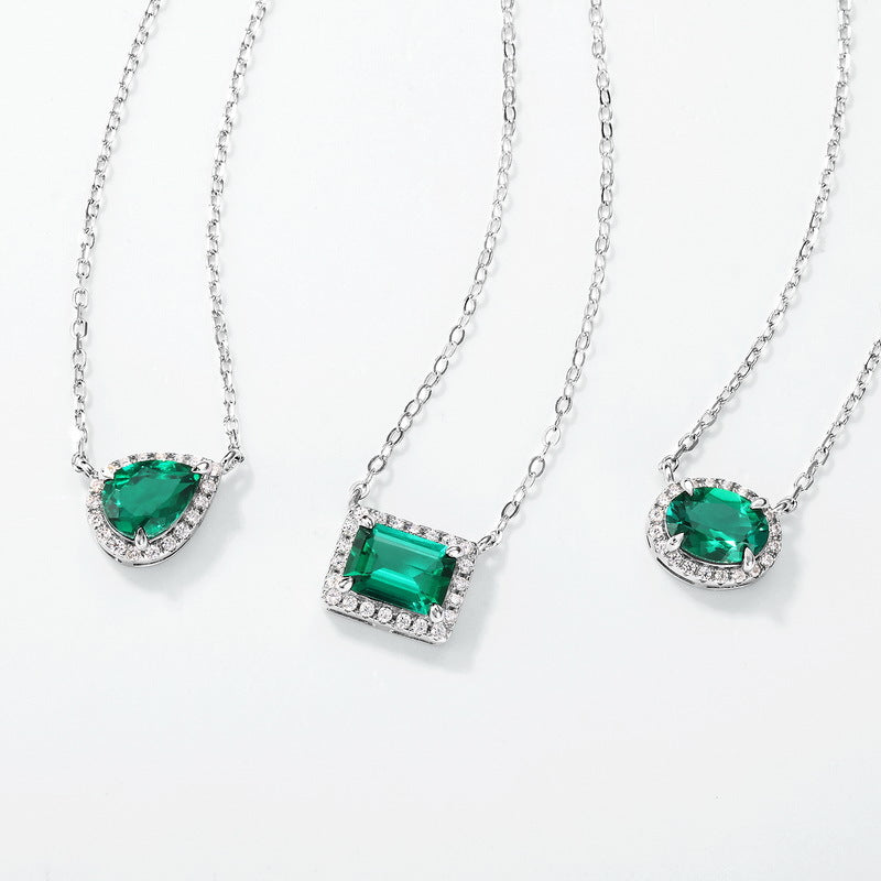 Origsoul sterling silver necklace set with three designs featuring green gemstones and diamond accents