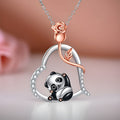 Sterling silver panda rose necklace featuring a cute panda in a heart design with sparkling accents