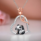 Sterling silver panda rose necklace featuring a cute panda in a heart design with sparkling accents