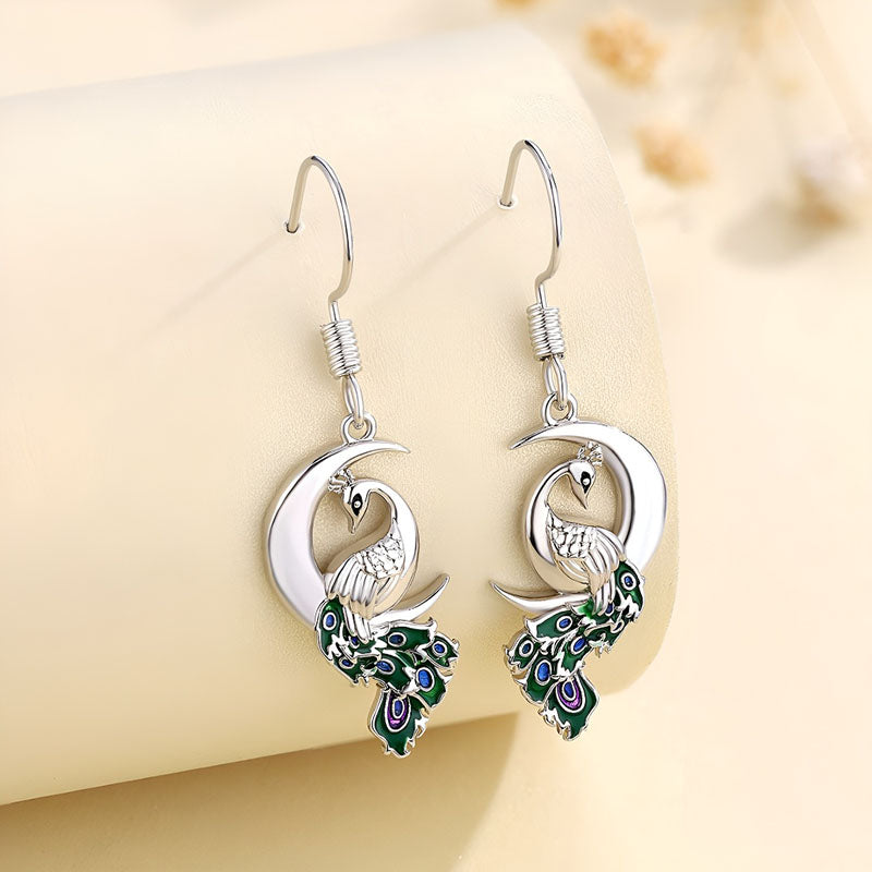 Origsoul sterling silver peacock earrings with intricate design and colorful accents