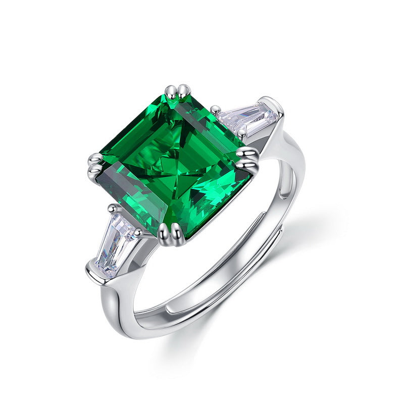 Origsoul sterling silver ring jewellery featuring a square green gemstone with side clear stones
