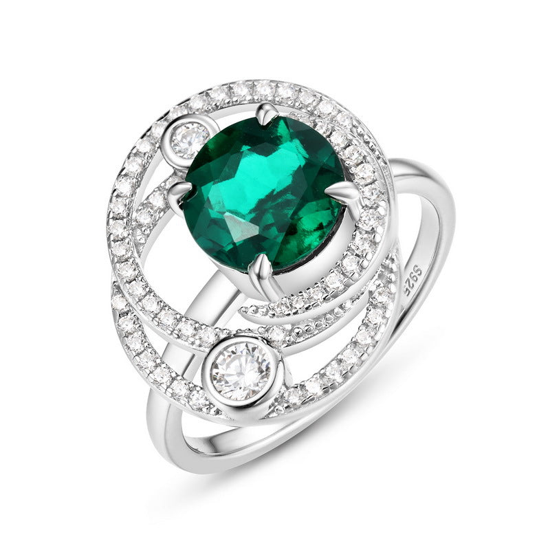 Origsoul sterling silver ring jewellery with green gemstone and sparkling clear crystals