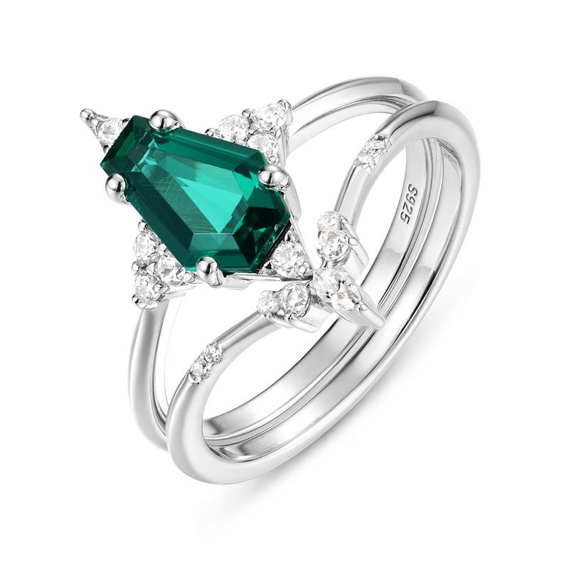 Origsoul sterling silver ring jewellery with emerald-cut green gemstone and diamond accents