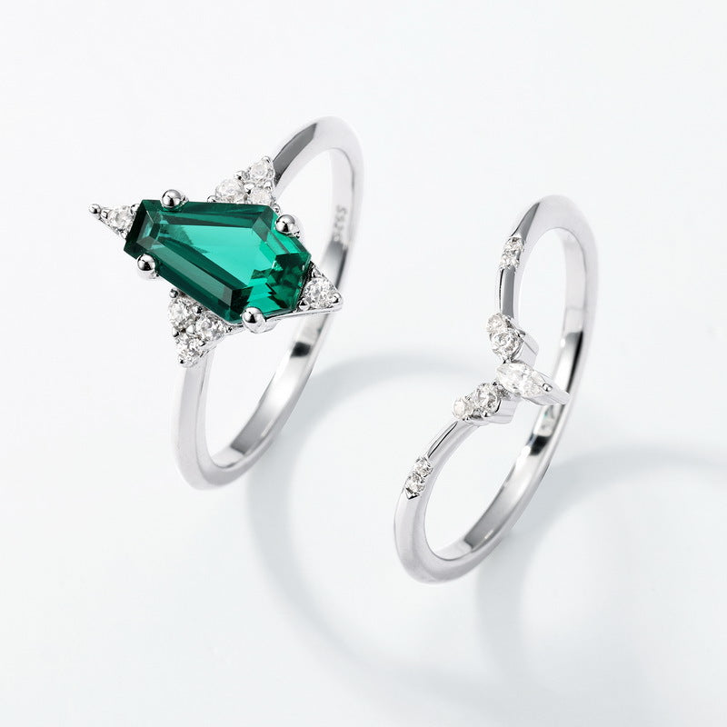 Origsoul sterling silver ring jewellery set with green gemstone and clear diamond accents